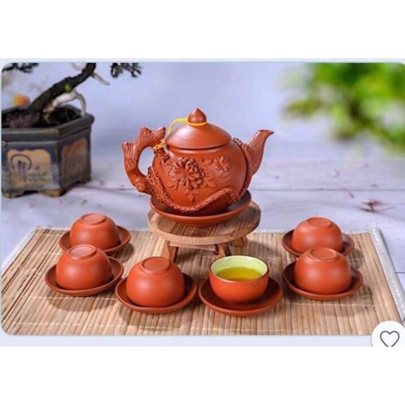Bộ ấm tử sa Hoa Văn Đắp Nổi