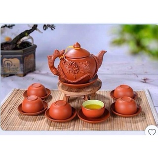 Bộ ấm tử sa hoa văn đắp nổi