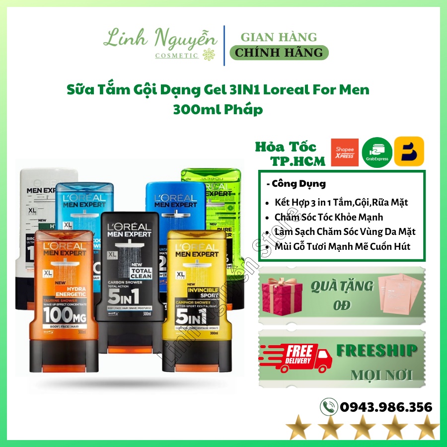 Sữa Tắm Gội Dạng Gel 3IN1 Loreal For Men 300ml Pháp
