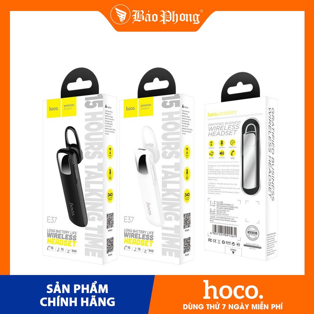 TAI NGHE BLUETOOTH HOCO E37  Dành cho điện thoại i-Phone IP Huawei Samsung Oppo Realme NHỎ GỌN RẺ ĐẸP ÂM THANH TỐT