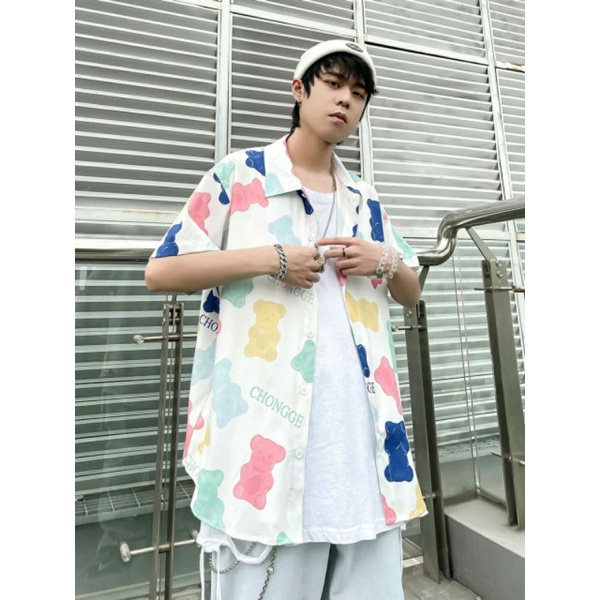 Áo Sơ Mi Tay Ngắn Unisex Cổ Bẻ Phong Cách Hàn Quốc Freesize