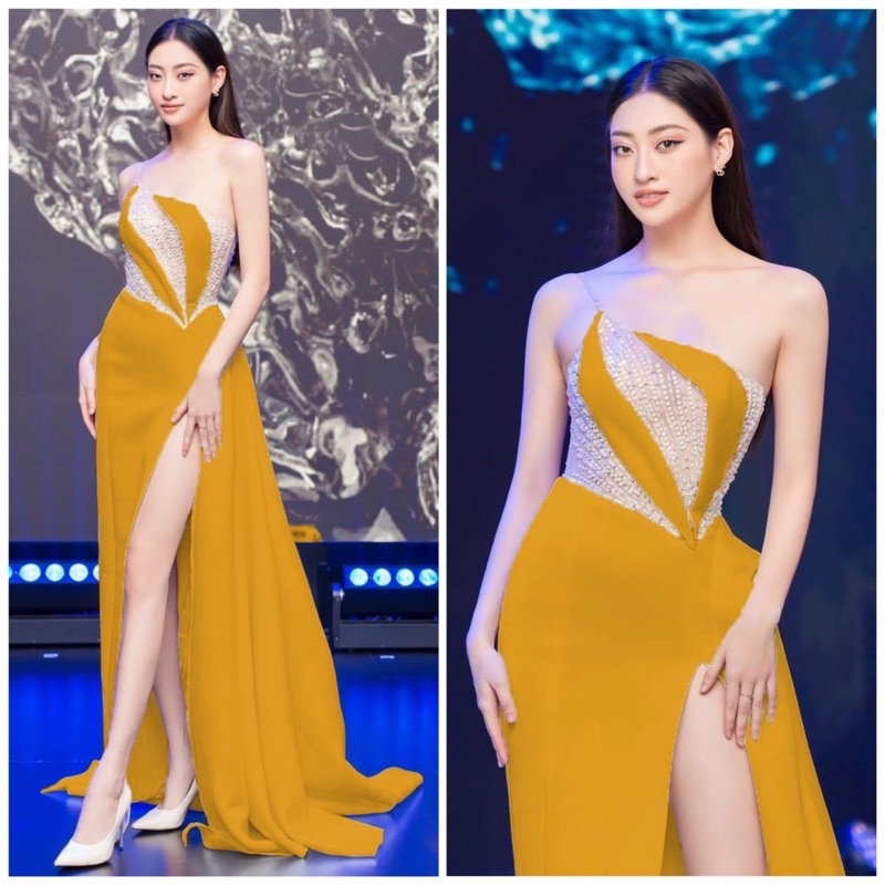 SIZE>70KG ĐẦM DẠ HỘI 1 VAI PHỐI BÈO HỒNG KẾT KIM SA