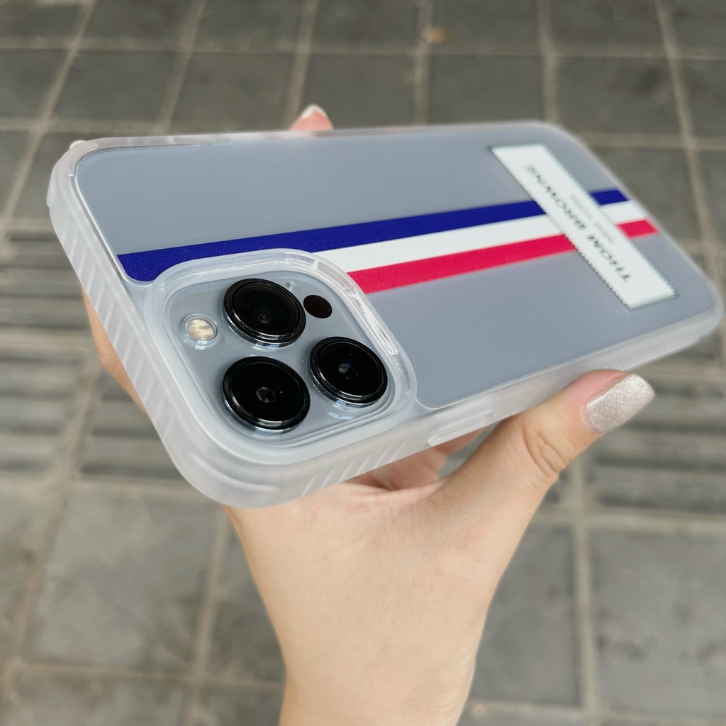 Ốp likgus nhám Thom Browne cho iPhone 14 Pro Max, 13 Pro Max, 12 Pro Max, 11 chống Vân tay viền mềm ôm máy chống sốc