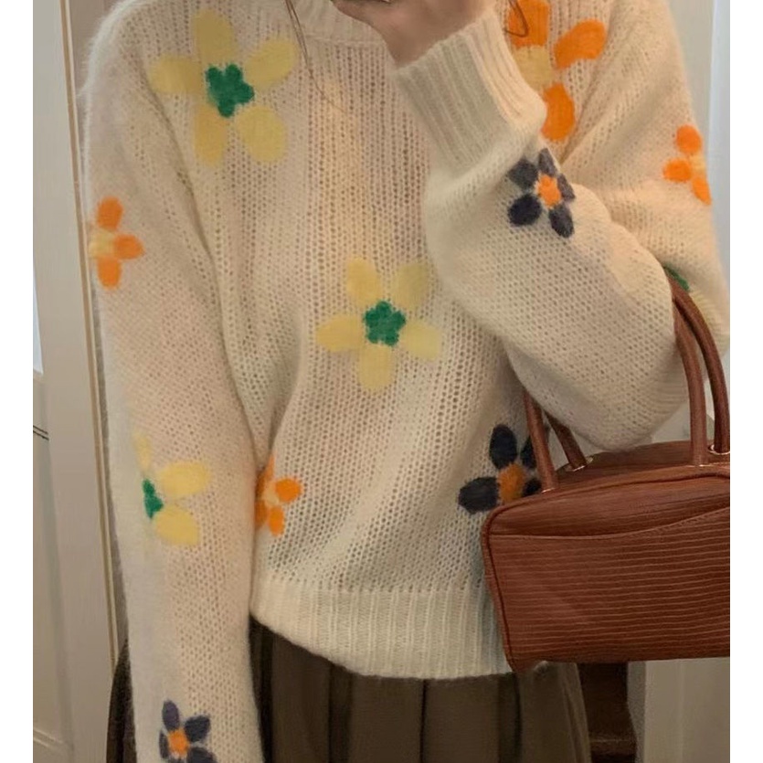 Áo Sweater Cổ Tròn Dáng Rộng Mềm Mại Phong Cách Hàn Quốc Cho Nữ