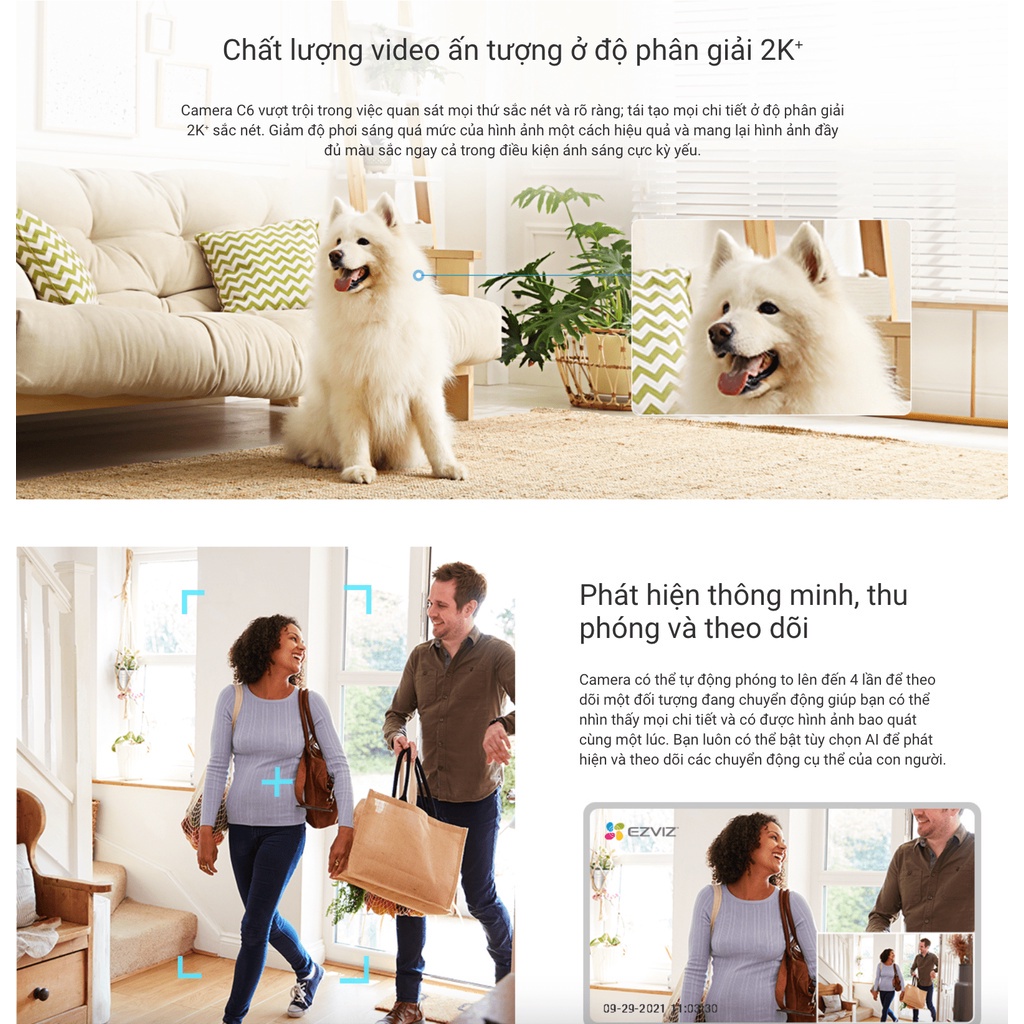 Camera IP Wifi Ezviz H6 5MP 3K Xoay 360 độ, đàm thoại 2 chiều - TRANGIATELECOM