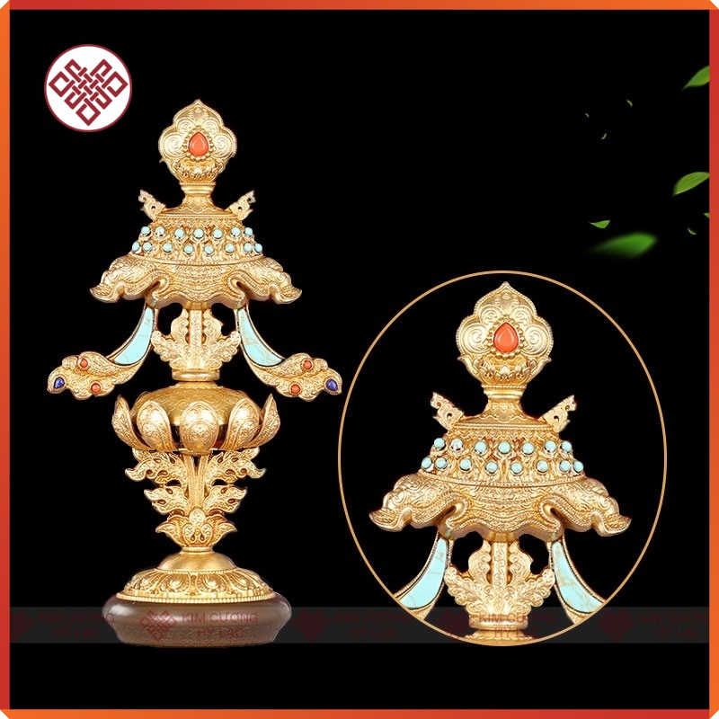 Bát Cát Tường Đồ Thờ Cúng Mật Tông [Kim Cương Hỷ Lạc] Đồng Mạ V.À.N.G Cao 16 Cm