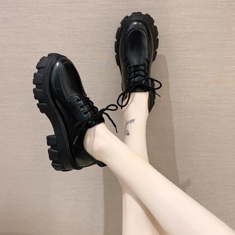 Boot Ullzang nữ cổ thấp buộc dây đế cao răng cưa Cao cấp Oxfot