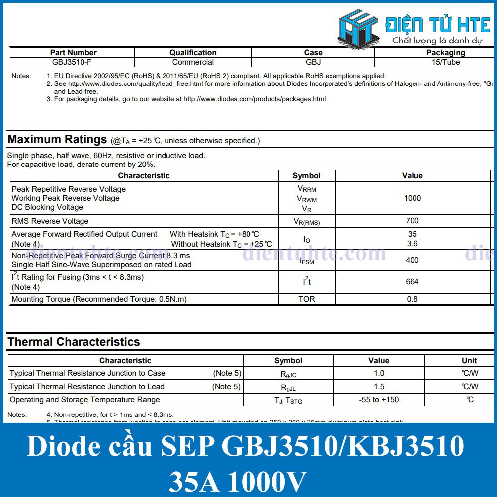 Diode chỉnh lưu cầu GBJ3510 KBJ3510 35A 1000V chính hãng SEP [HTE Quy Nhơn CN2]