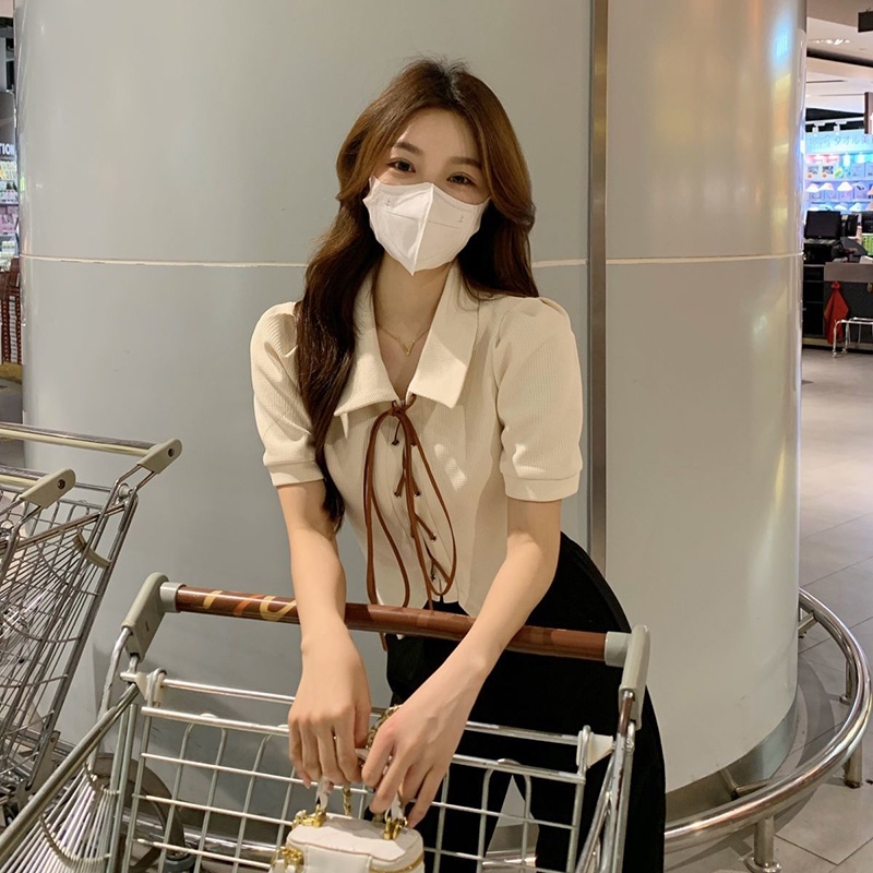 Áo sơ mi IELGY cổ polo tay ngắn dáng ôm thời trang mùa hè xinh xắn cho nữ