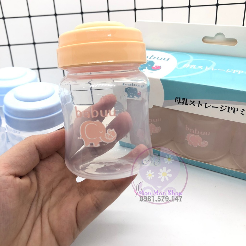 Bộ trữ sữa 3 bình cổ rộng Babuu Baby Nhật Bản 150ml (có tách lẻ)