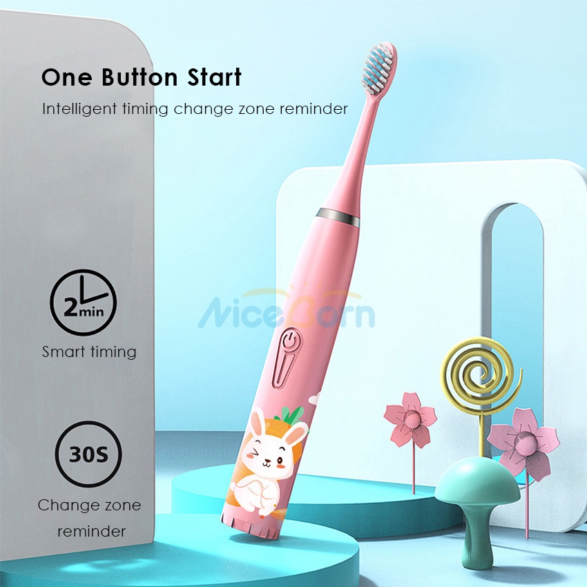 NiceBorn Electric Toothbrush Sonic Children's Electric Toothbrush Kids 3 To 12 Years Old Cleaning Care Oral Bacteria Soft Hair Small Brush Head 6 Replacement Brush Heads USB Charging Low Noise
