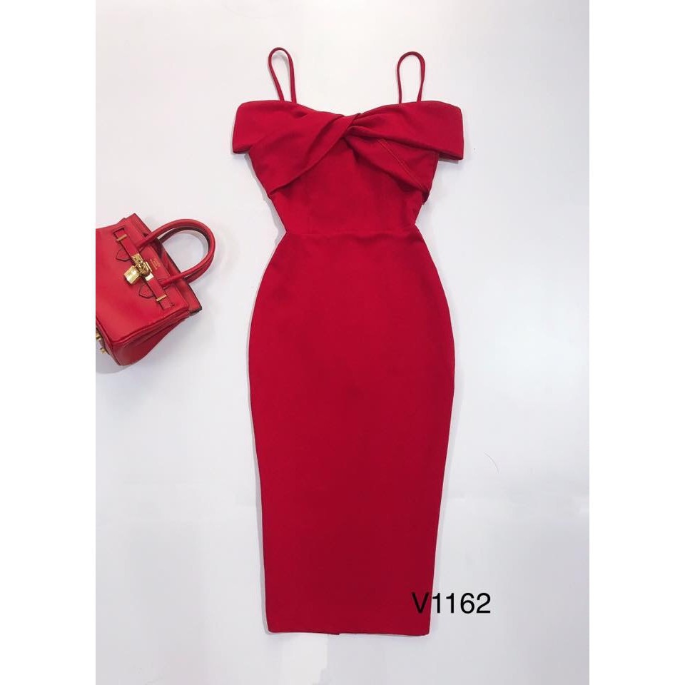 [ xả kho ] MiD Đầm body đỏ đính nơ ngực V1162 Mie Design kèm ảnh thật