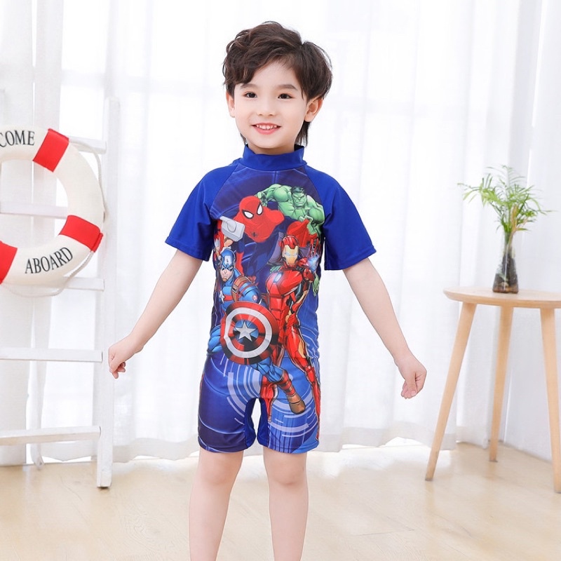 Đồ bơi liền mảnh ngắn tay quần đùi bé trai bé gái in hình ngựa pony/ búp bê LOL/ khủng long/ cá mập siêu dễ thương