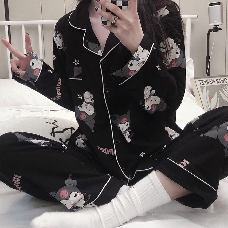 SANRIO Bộ Đồ Ngủ Pijama Tay Dài In Họa Tiết Dễ Thương Thời Trang Xuân Thu Cho Bạn Gái