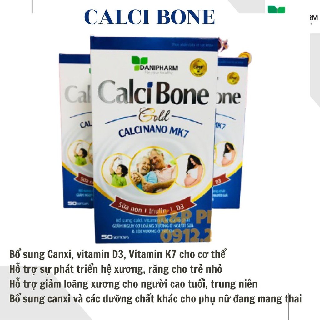 Canxi cho bà bâu & người thiếu hụt Canxi- Calci Bone DANIPHARM, kết hợp Vitamin D3, MK7 | Thế Giới Skin Care