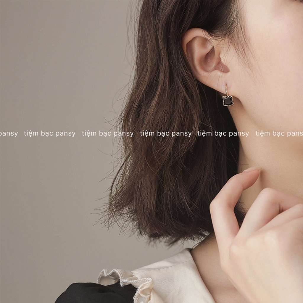 Bông tai bạc nữ PANSY móc đá vuông sang chảnh, khuyên tai bạc ta thật đẹp