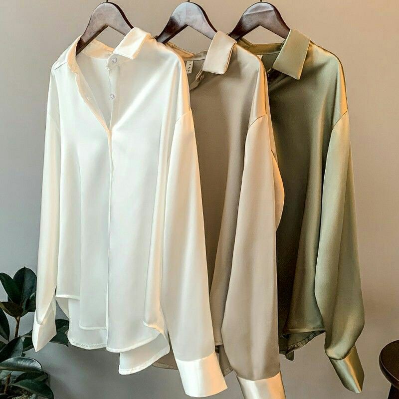 Áo sơ mi lụa satin dài tay dáng công sở hàng Quảng Châu đẹp (bigsize 3XL)