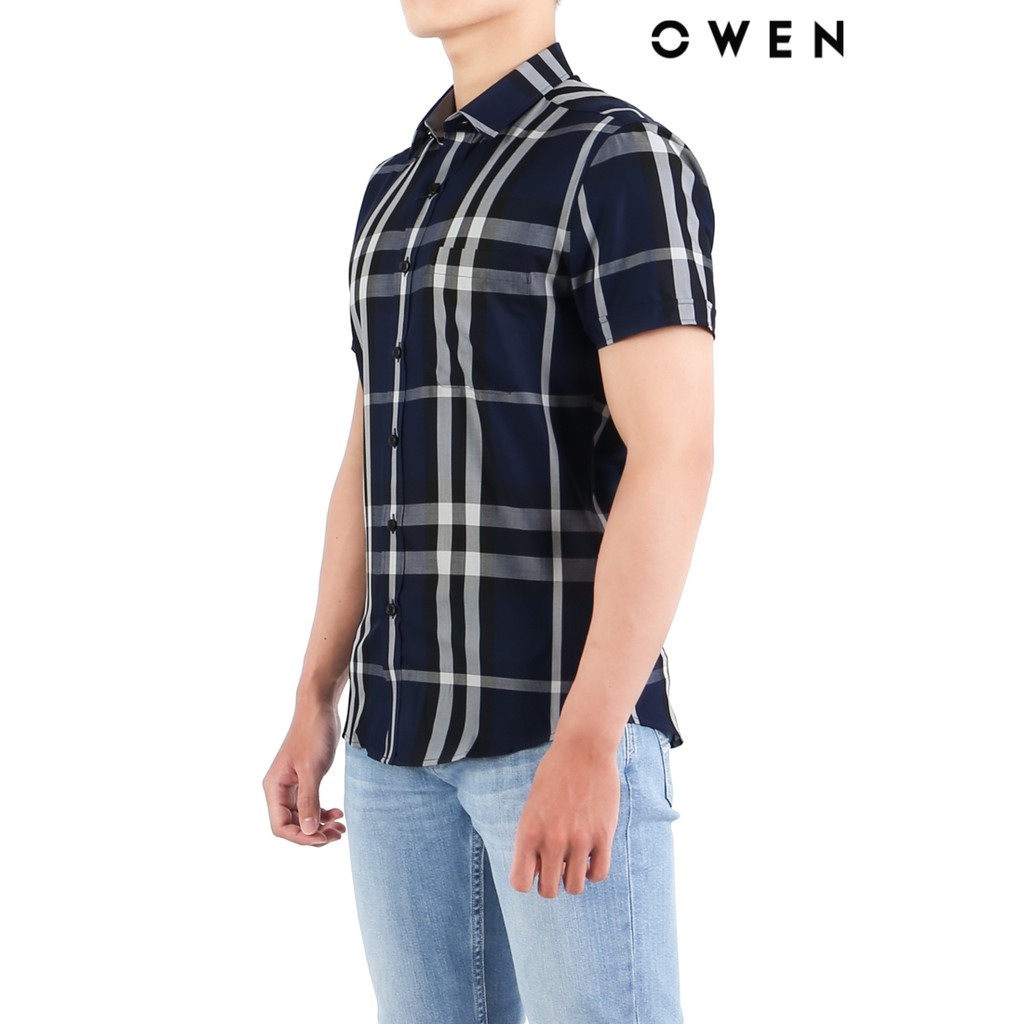 Áo sơ mi ngắn tay Owen Bamboo Regularfit màu xanh - AR22632NT | BigBuy360 - bigbuy360.vn