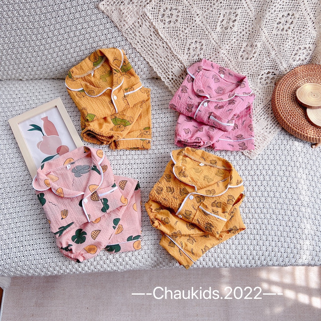 [SALE] Pyjama Bé Gái Vải Thô Xốp Gấu Bear, Bộ Đồ Cho Bé Mặc Nhà Thu Đông CKTD08