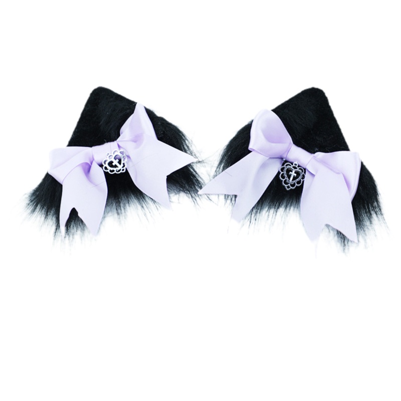 Kẹp Tóc Nơ Tai Mèo Phối Lông Hóa Trang Lolita