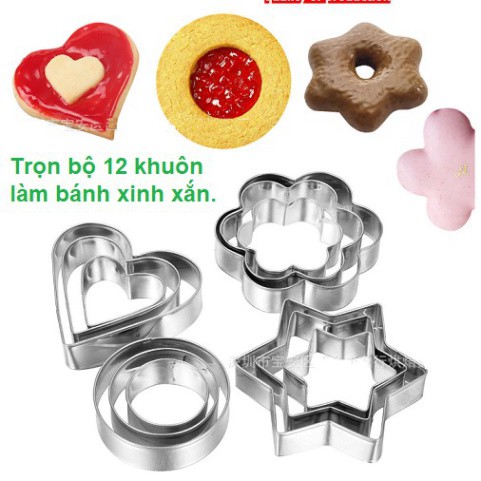 Set 12 Khuôn Inox Ép Cơm, Làm Bánh, Cắt Hoa Quả Cho Bé