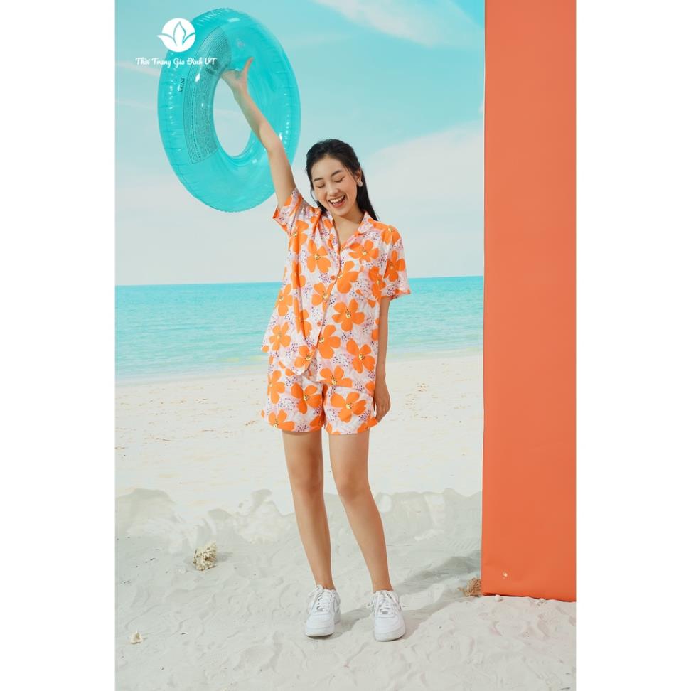 Bộ pijama lanh quần đùi áo cộc tay nữ B03.2111 - Thời Trang Gia Đình VT ❕