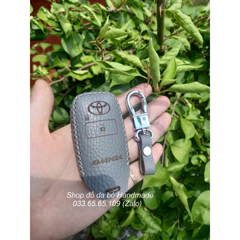 Bao da chìa khóa Toyota Veloz cross, Raize, Avanza, Wigo 2023 bằng da bò, kèm tặng móc khóa