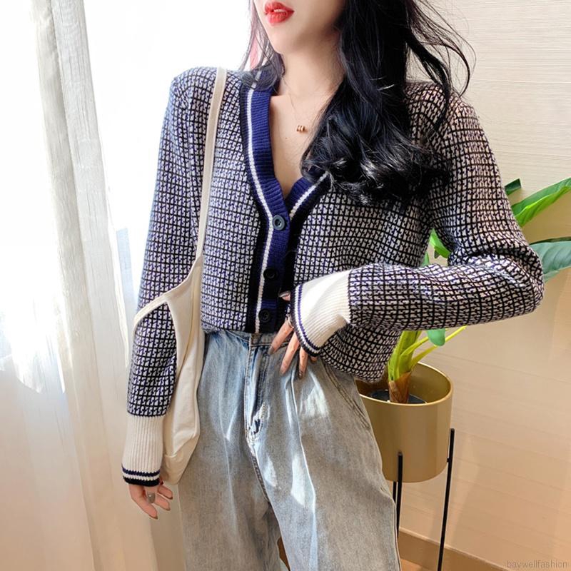 [Baywellfashion]Áo khoác cardigan in họa tiết sọc caro phối nút thời trang ngọt ngào cho nữ | WebRaoVat - webraovat.net.vn