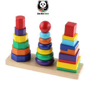 Bộ Giáo Cụ Montessori - Tháp Chồng 3 Cọc Bằng Gỗ ( Loại To Đẹp)