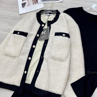 Sét váy zip body mix Áo khoác nữ lông cừu viền đen TTR_P16