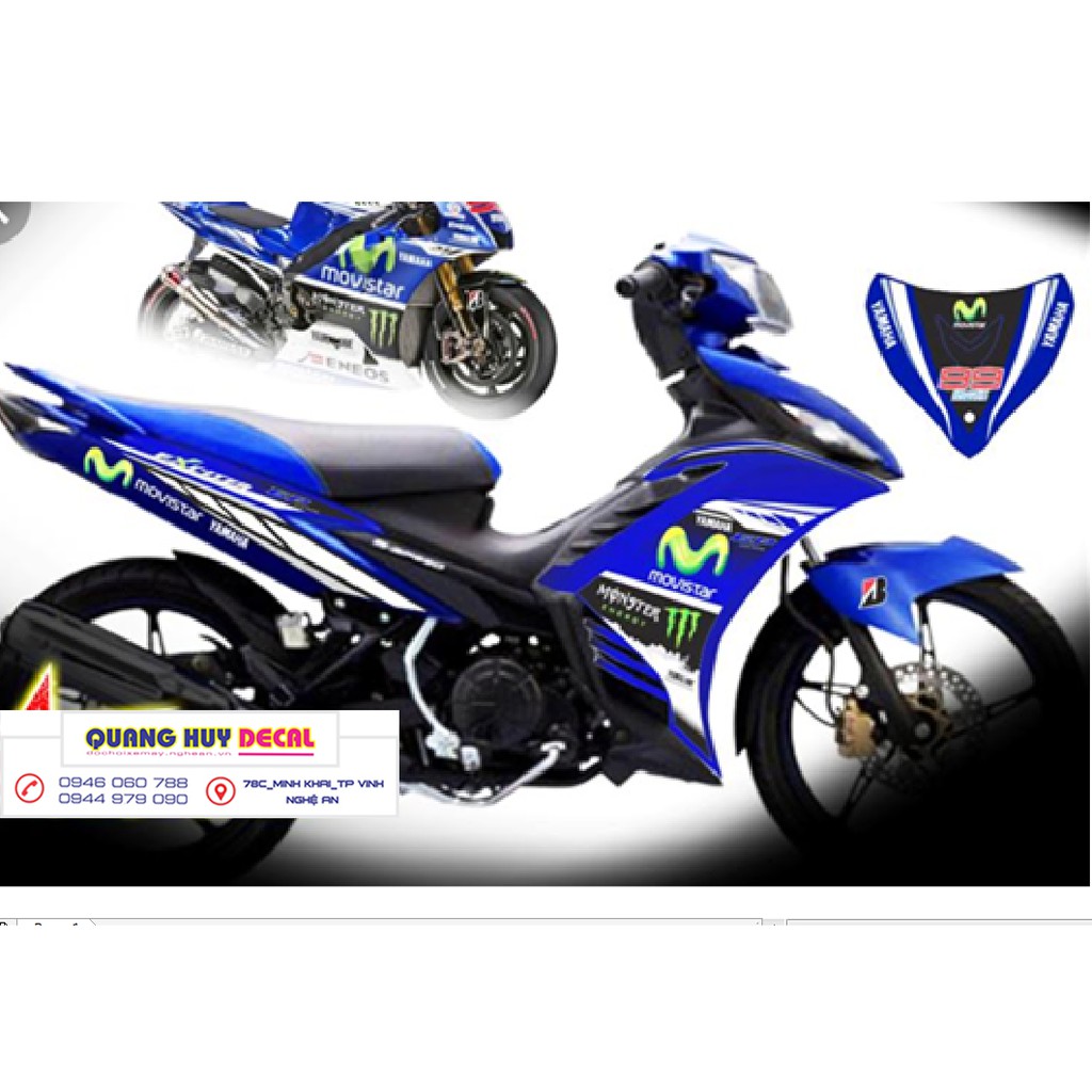 Tem trùm exciter 135 xanh trắng movistar, độ team decal xe ex dán đời 2011-2014