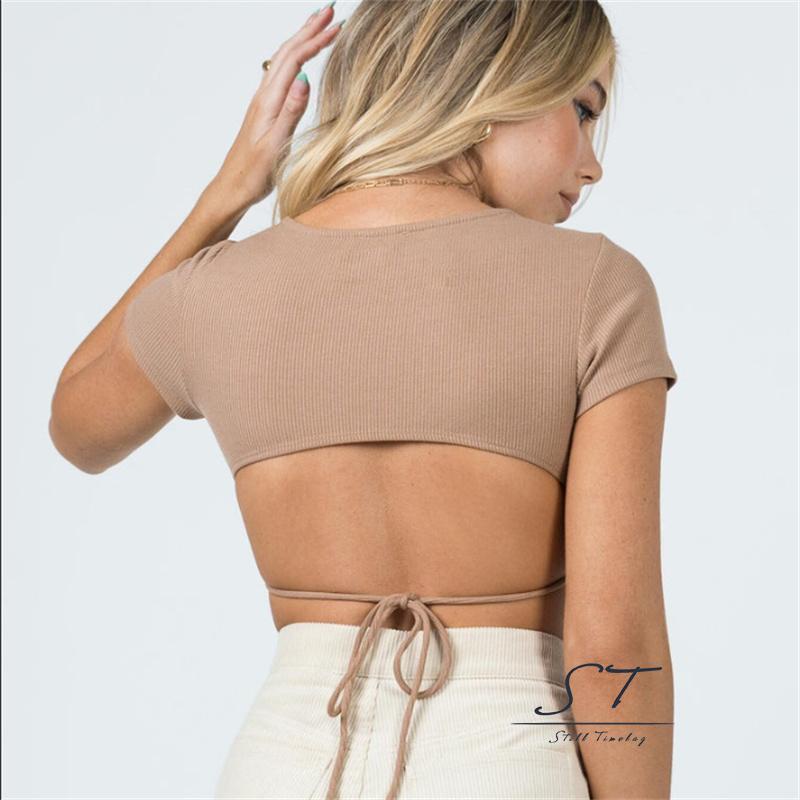 Áo Thun Crop Top Tay Ngắn Cổ Tròn Màu Trơn Thời Trang Mùa Hè CY03