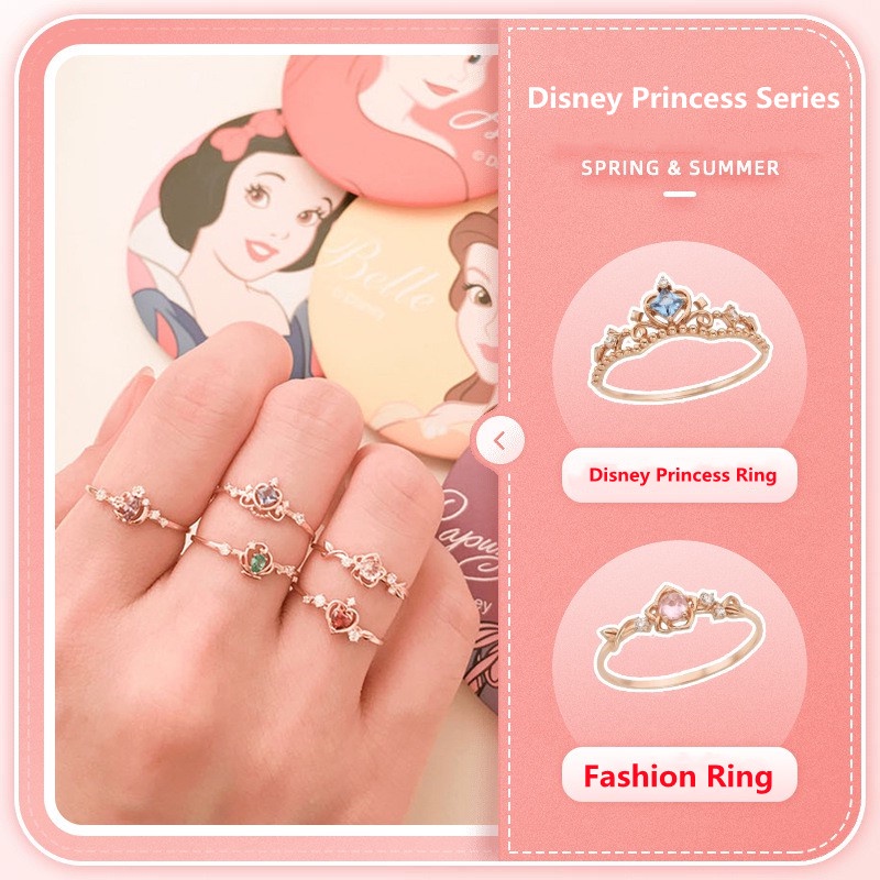 Nhẫn Hở Mạ Bạc S925 Hình Vương Miện Đính Đá Phong Cách Công Chúa Disney