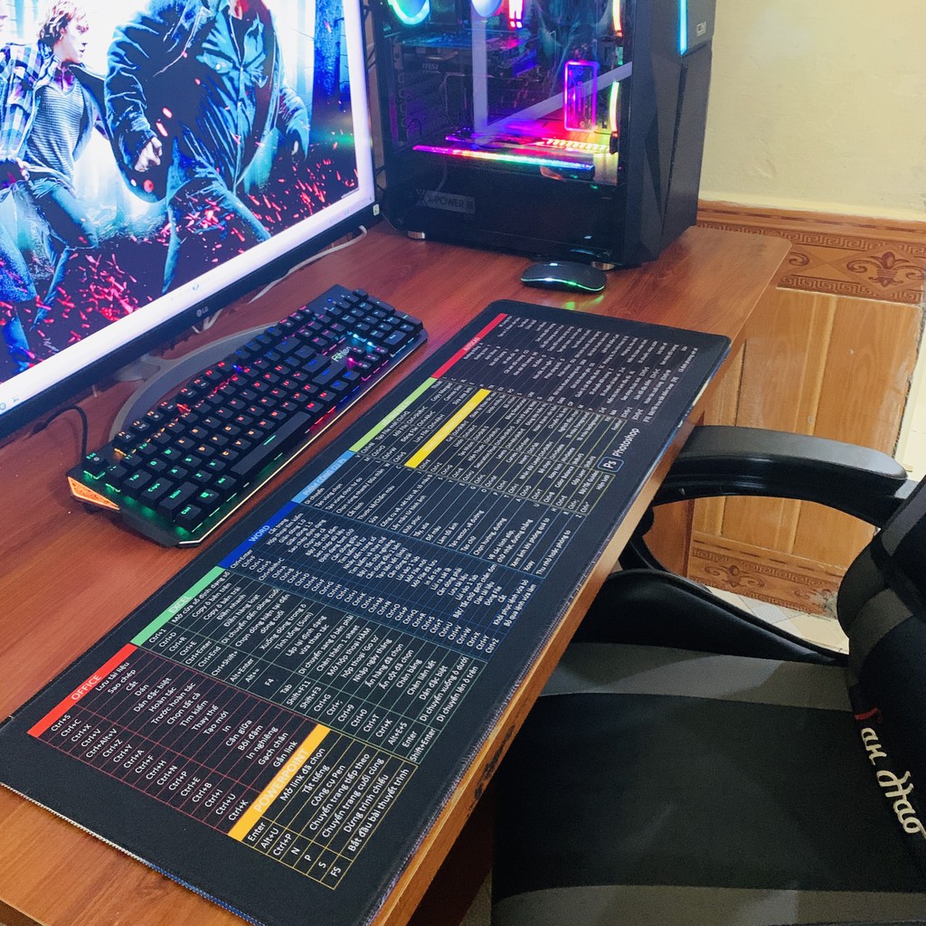 Lót chuột pad chuột phím tắt công cụ văn phòng nhiều hình chuyên game kute đẹp chất lượng cao