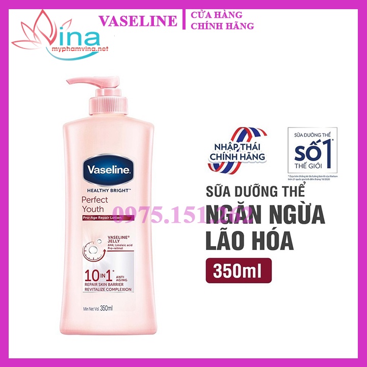 Sữa dưỡng da toàn thân Vaseline healthy white perfect10 350ml ( Hàng công ty)