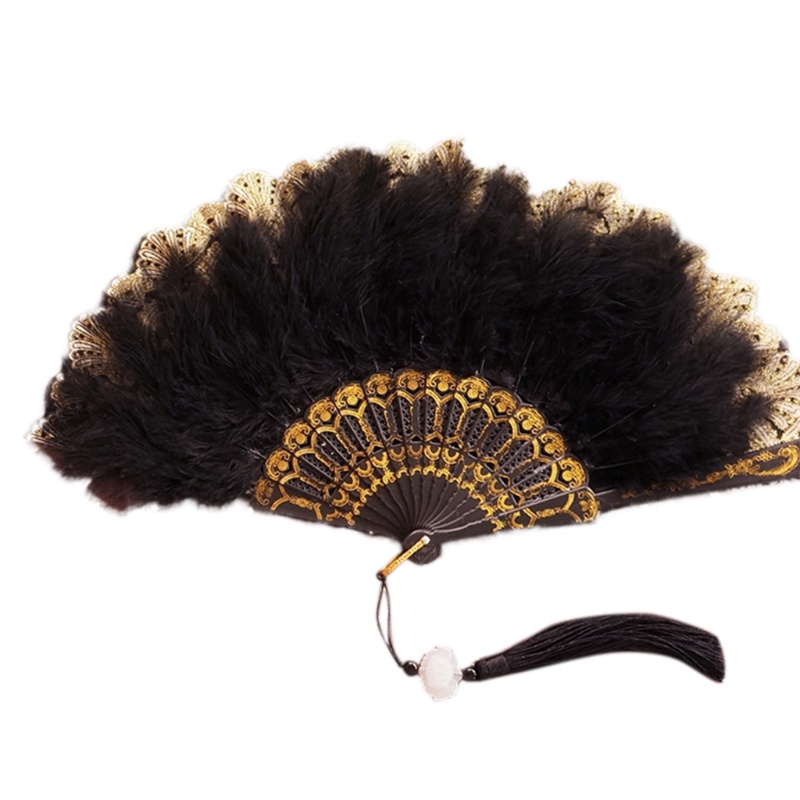 Quạt xếp 20s phối ren lông vũ phong cách Lolita vintage
