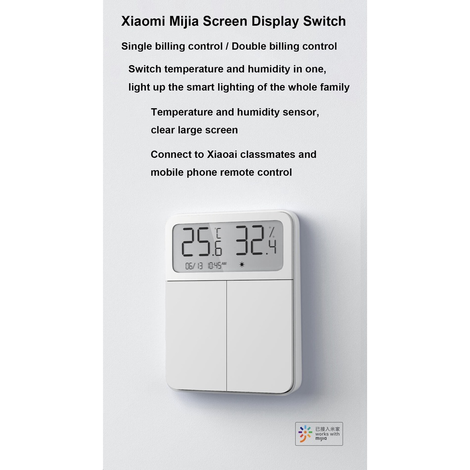 Công Tắc Điều Khiển Nhiệt Độ Độ Ẩm Đa Năng Xiaomi Mijia Có Công Tắc Đèn Led Kết Nối Bluetooth