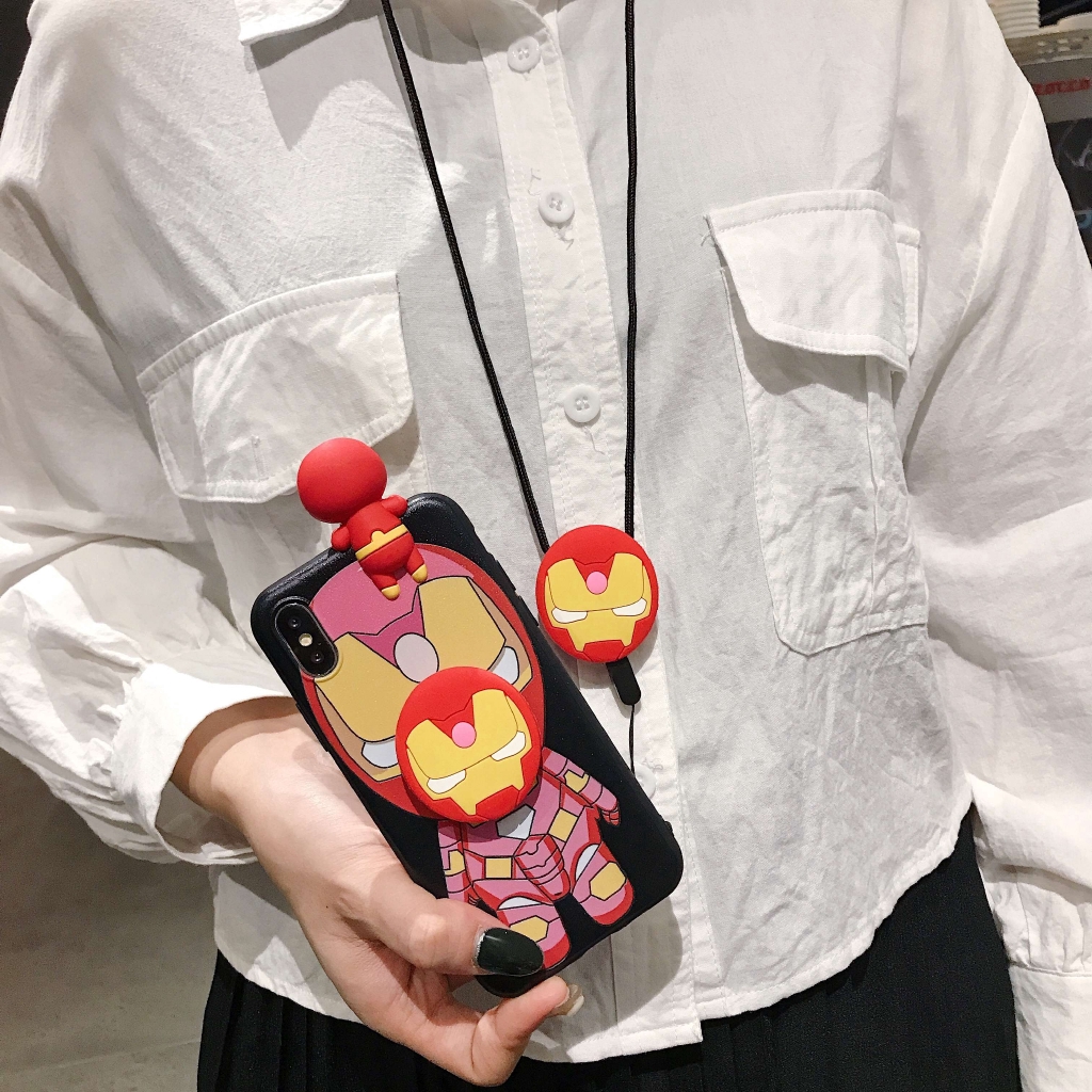 Ốp điện thoại TPU mềm có giá đỡ hình nhân vật Marvel cho iPhone 12 11 Pro Max 6 6s 7 8 Plus Xs Max