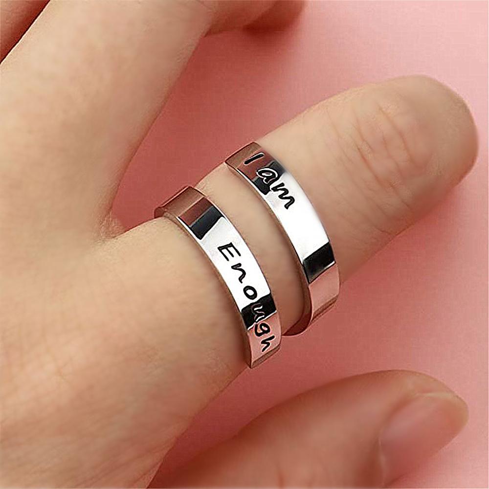 LEILY Nhẫn Xi Mạ Bạc Khắc Chữ