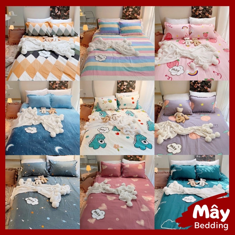 Bộ ga gối Cotton Poly màu hồng đất hoạ tiết trái tim cầu vồng pastel MÂY BEDDING