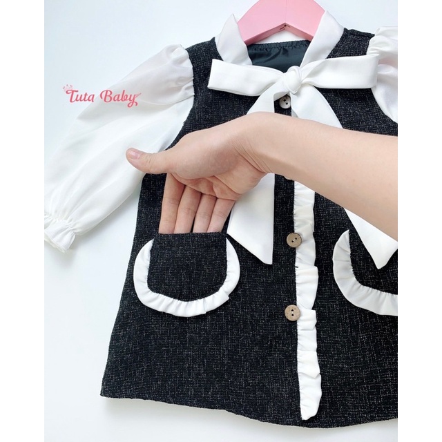 Váy Thu Đông Cho Bé Gái Chất Dạ Phối Lụa  Dễ Thương, Váy Bé Gái Thiết Kế  2 Lớp FREESHIP, Váy Trẻ Em Thiết Kế Tutababy