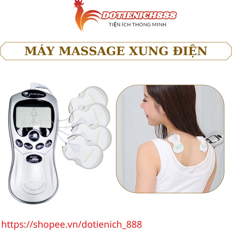 Máy massage xung điện 4 miếng dán vật lý trị liệu mát xa châm cứu bấm huyệt cầm tay lưng cổ vai gáy