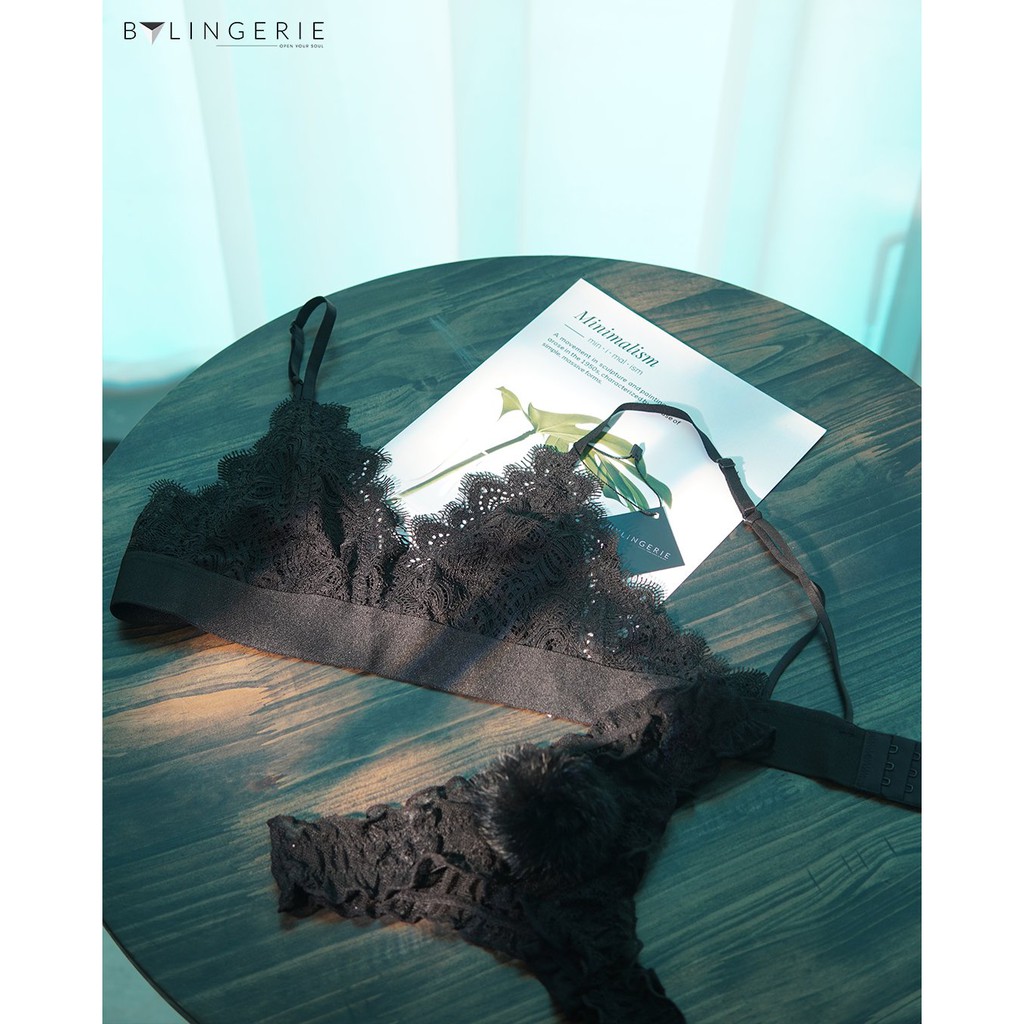 Áo Lót Nữ Không Gọng, Bralette Không Mút, Lingerie Set Sexy Màu Đen | BY LINGERIE | B204