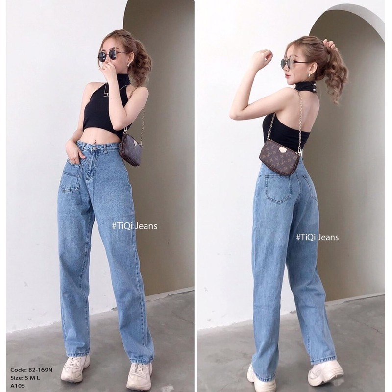 Quần jean bò ống rộng quần jean bò ống suông jeans nữ cạp cao hot 2021