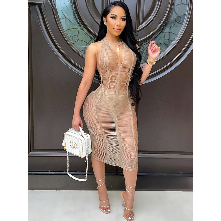 Đầm Len Móc Cổ Chữ V Khoét Sâu Hở Lưng Phong Cách Boho Quyến Rũ Dành Cho Nữ 2022