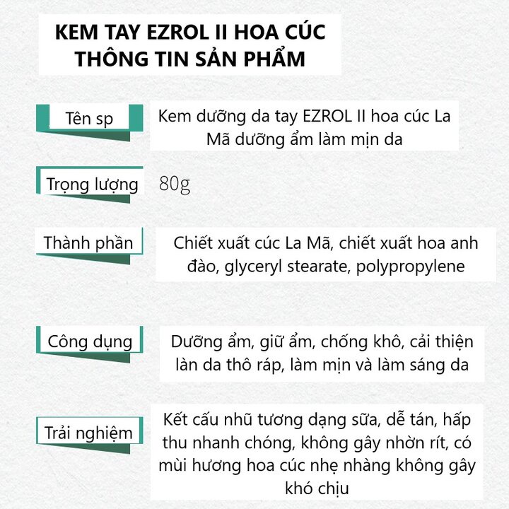 Kem dưỡng da tay chiết xuất hoa cúc la mã KHC65