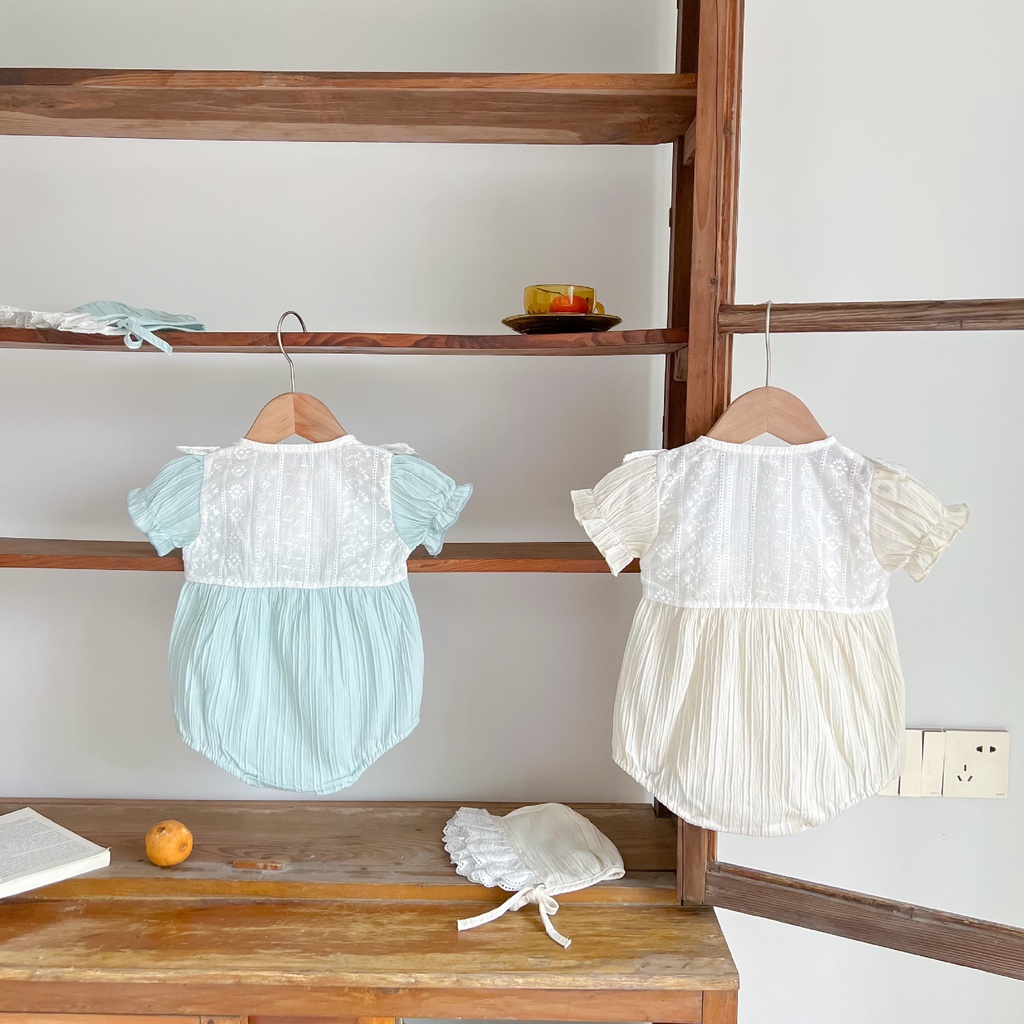 Áo Liền Quần Tay Ngắn Cổ Tròn Bằng Cotton Thoáng Khí Thời Trang Mùa Hè Cho Bé Gái