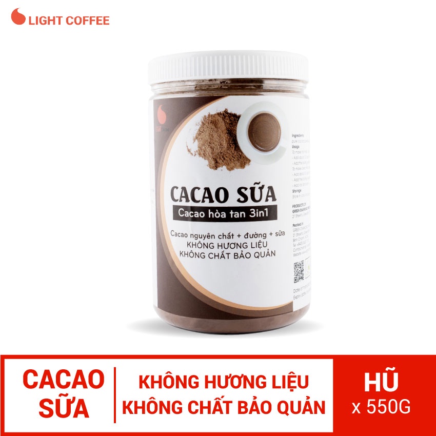 Cacao sữa 3in1 thơm ngon, tiện lợi Light Coffee - hũ 550g