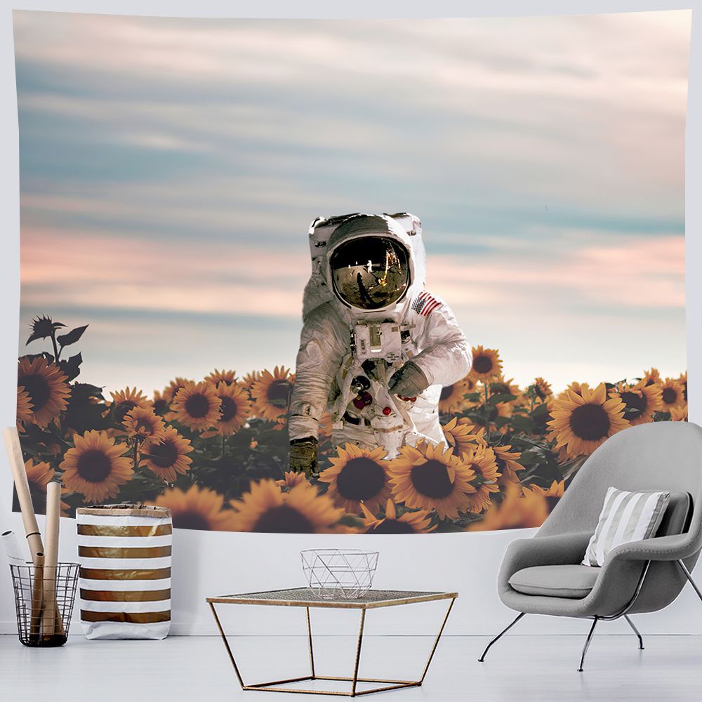 Tranh vải treo tường decor phòng ngủ phong cách phi hành gia in 3D không phai màu, khổ lớn, tặng kèm đèn đom đóm
