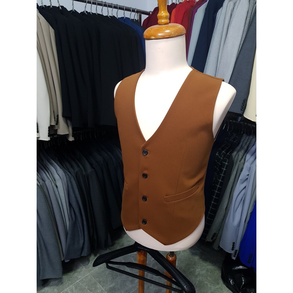 Áo gile nam form ôm body màu đồng đậm chất vải dày mịn co giãn | BigBuy360 - bigbuy360.vn